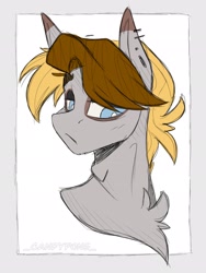 Size: 1536x2048 | Tagged: safe, artist:_candypone_, imported from derpibooru, oc, oc only, pony, chest fluff, ear piercing, earring, hair over one eye, jewelry, lidded eyes, piercing, sketch, solo
