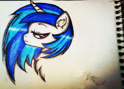 Size: 1000x721 | Tagged: safe, artist:noah-nyan, imported from derpibooru, dj pon-3, vinyl scratch, pony, unicorn, bust, colored, female, looking at you, mare, portrait, side view, solo, traditional art