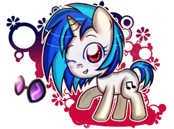 Size: 750x557 | Tagged: safe, artist:noah-nyan, imported from derpibooru, dj pon-3, vinyl scratch, pony, unicorn, blushing, female, filly, foal, goggles, looking at you, one eye closed, shading, simple background, solo, transparent background, wink, winking at you