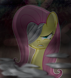Size: 488x533 | Tagged: safe, artist:noah-nyan, imported from derpibooru, fluttershy, pegasus, pony, 2012, angry, bandage, female, grimace, mare, old art, scowl, simple background, solo
