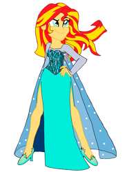 Size: 1024x1389 | Tagged: safe, artist:renthegodofhumor, imported from derpibooru, sunset shimmer, human, equestria girls, clothes, cosplay, costume, elsa, frozen (movie), simple background