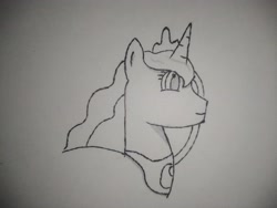 Size: 4160x3120 | Tagged: safe, artist:valuable ashes, imported from derpibooru, princess luna, alicorn, pony, bust, crown, eyelashes, female, jewelry, monochrome, peytral, regalia, solo, traditional art