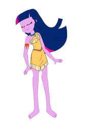 Size: 1024x1482 | Tagged: safe, artist:renthegodofhumor, imported from derpibooru, twilight sparkle, human, equestria girls, barefoot, clothes, cosplay, costume, feet, pocahontas