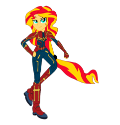 Size: 1024x1064 | Tagged: safe, artist:renthegodofhumor, imported from derpibooru, sunset shimmer, human, equestria girls, captain marvel (marvel), clothes, cosplay, costume, dreamworks face, marvel