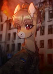 Size: 1467x2048 | Tagged: safe, artist:kaito_wivil, imported from derpibooru, oc, oc only, earth pony, pony, building, clothes, military uniform, solo, ukraine, uniform