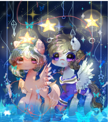 Size: 540x609 | Tagged: safe, artist:magicangelstarartist, imported from derpibooru, oc, oc only, butterfly, pegasus, pony, clothes, commission, cute, duo, looking forward, spread wings, starry eyes, stars, wingding eyes, wings