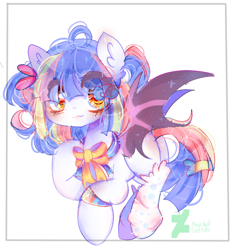 Size: 512x543 | Tagged: safe, artist:magicangelstarartist, imported from derpibooru, oc, oc only, unnamed oc, bat pony, adopted, bat pony oc, looking at you, multicolored hair, simple background, solo, sparkly eyes, wingding eyes