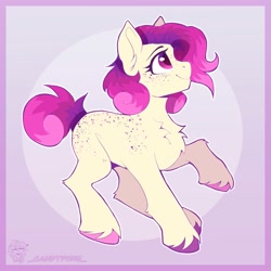 Size: 2000x2000 | Tagged: safe, artist:_candypone_, imported from derpibooru, oc, oc only, earth pony, pony, coat markings, dappled, freckles, raised hoof, smiling, solo, unshorn fetlocks