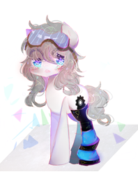 Size: 492x621 | Tagged: safe, artist:magicangelstarartist, imported from derpibooru, oc, oc only, earth pony, pony, cute, female, goggles, goggles on head, looking at you, mare, mechanic, simple background, solo, starry eyes, wingding eyes