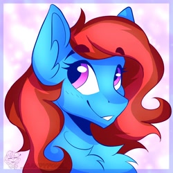 Size: 2000x2000 | Tagged: safe, artist:_candypone_, imported from derpibooru, oc, oc only, pony, blushing, bust, chest fluff, eyebrows, eyebrows visible through hair, looking at you, smiling, solo