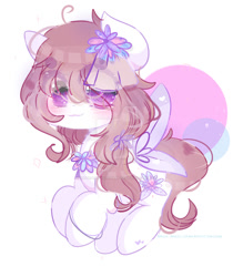 Size: 1024x1218 | Tagged: safe, artist:magicangelstarartist, imported from derpibooru, oc, oc only, pony, adopted, butterfly wings, floating, flower, flower in hair, simple background, solo, wings