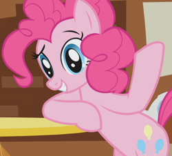 Size: 848x768 | Tagged: safe, imported from derpibooru, screencap, pinkie pie, earth pony, pony, griffon the brush off, season 1, cropped, cute, diapinkes, female, food, mare, milkshake, smiling, solo