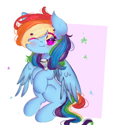 Size: 1024x1110 | Tagged: safe, artist:magicangelstarartist, imported from derpibooru, rainbow dash, pegasus, pony, blushing, cute, dashabetes, female, looking at you, mare, simple background, smiling, solo, spread wings, wings