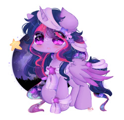 Size: 1024x992 | Tagged: safe, artist:magicangelstarartist, imported from derpibooru, twilight sparkle, alicorn, blushing, clothes, colored wings, cute, multicolored wings, ribon, scarf, simple background, solo, twilight sparkle (alicorn), white background, wings