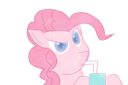 Size: 500x333 | Tagged: safe, artist:jimthecactus, imported from derpibooru, pinkie pie, earth pony, pony, bendy straw, drink, drinking, drinking straw, female, hoof hold, mare, simple background, solo, style emulation, white background