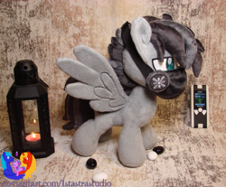 Size: 2787x2304 | Tagged: safe, artist:1stastrastudio, imported from derpibooru, oc, pegasus, pony, commission, face mask, irl, male, mask, photo, plushie, solo, spread wings, stallion, standing, wings