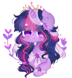 Size: 1024x1106 | Tagged: safe, artist:magicangelstarartist, imported from derpibooru, twilight sparkle, unicorn, clothes, crown, jewelry, looking at you, lying down, prone, regalia, simple background, solo, white background