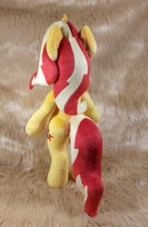Size: 2496x3832 | Tagged: safe, artist:doctorkoda, imported from derpibooru, sunset shimmer, pony, unicorn, bell, bipedal, collar, commission, female, happy, horn, irl, mare, photo, plushie, smiling, solo, standing