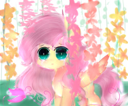 Size: 1024x854 | Tagged: safe, artist:magicangelstarartist, imported from derpibooru, fluttershy, pegasus, crying, female, flower, looking at you, mare, sad, simple background, solo