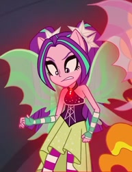 Size: 663x859 | Tagged: safe, imported from derpibooru, screencap, aria blaze, equestria girls, rainbow rocks, bare shoulders, clothes, dress, female, sleeveless, solo