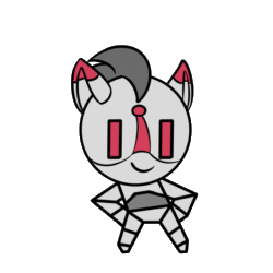 Size: 681x681 | Tagged: safe, artist:rubiont, imported from derpibooru, oc, oc:rubiont, pony, robot, robot pony, animated, bipedal, chibi, dancing, gif, helltaker, loop, simple background, solo, vitality dance