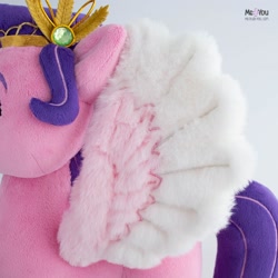 Size: 1600x1600 | Tagged: safe, artist:meplushyou, imported from derpibooru, pipp petals, pegasus, pony, female, fluffy, fluffy wings, g5, irl, mare, photo, plushie, smiling, solo, spread wings, standing, wings
