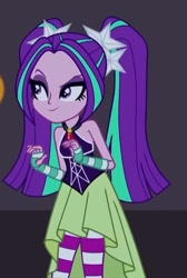 Size: 557x831 | Tagged: safe, imported from derpibooru, screencap, aria blaze, human, equestria girls, rainbow rocks, bare shoulders, clothes, dress, female, sleeveless, solo