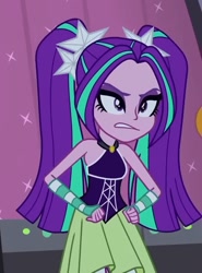 Size: 661x891 | Tagged: safe, imported from derpibooru, screencap, aria blaze, human, equestria girls, rainbow rocks, bare shoulders, clothes, dress, female, sleeveless, solo