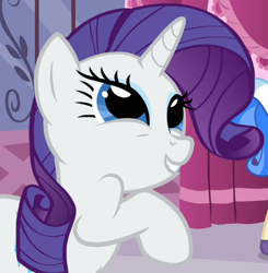 Size: 496x506 | Tagged: safe, imported from derpibooru, screencap, rarity, sapphire shores, pony, unicorn, a dog and pony show, season 1, butt, cropped, cute, female, mare, offscreen character, plot, raised hoof, raribetes, solo focus