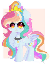 Size: 1024x1317 | Tagged: safe, artist:magicangelstarartist, imported from derpibooru, oc, oc only, oc:aurora rainbow star, pegasus, pony, choker, female, mare, multicolored hair, raised hoof, solo