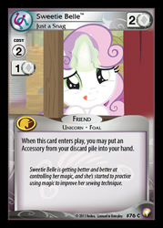 Size: 344x480 | Tagged: safe, imported from derpibooru, sweetie belle, appleoosa's most wanted, ccg, enterplay, equestrian odysseys, magic, merchandise, solo, sweetie belle's magic brings a great big smile, tongue out