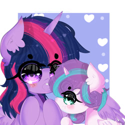 Size: 1024x1024 | Tagged: safe, artist:magicangelstarartist, imported from derpibooru, princess flurry heart, twilight sparkle, alicorn, pony, aunt and niece, blushing, cute, duo, female, filly, flurrybetes, foal, mare, simple background, twiabetes