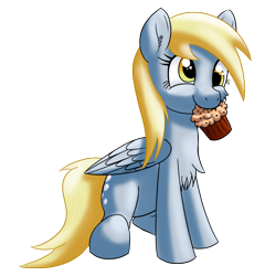 Size: 2160x2160 | Tagged: safe, artist:stellardust, imported from derpibooru, derpy hooves, pegasus, pony, chest fluff, cute, derpabetes, ear fluff, female, food, happy, high res, mare, muffin, nom, simple background, sitting, solo, transparent background