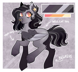 Size: 2701x2501 | Tagged: safe, artist:dejji_vuu, imported from derpibooru, oc, oc only, oc:foster, bat pony, hybrid, pegasus, pony, bat pony pegasus, claws, colored wings, nose piercing, nose ring, piercing, reference sheet, solo, two toned wings, wing claws, wings