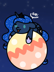 Size: 1350x1800 | Tagged: safe, artist:flutterluv, imported from derpibooru, princess luna, alicorn, pony, series:flutterluv's full moon, :p, easter, egg, full moon, holiday, lying down, moon, night, prone, solo, tongue out