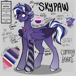 Size: 1046x1057 | Tagged: safe, artist:dejji_vuu, imported from derpibooru, oc, oc only, oc:skypaw, half-siren, hybrid, pegasus, pony, nose piercing, nose ring, piercing, reference sheet, solo, tattoo