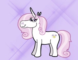Size: 1134x878 | Tagged: safe, artist:cookie-lovey, imported from derpibooru, fleur-de-lis, pony, unicorn, 2012, bedroom eyes, lidded eyes, looking at you, purple background, simple background, smiling, smiling at you, solo, style emulation, the fairly oddparents