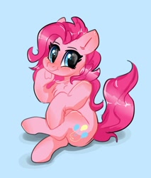 Size: 1184x1391 | Tagged: safe, artist:h0rsefeathers, imported from derpibooru, pinkie pie, earth pony, pony, blue background, simple background, solo