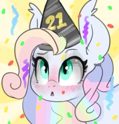 Size: 727x757 | Tagged: safe, artist:h0rsefeathers, imported from derpibooru, oc, oc only, bat pony, pony, hat, party hat, solo