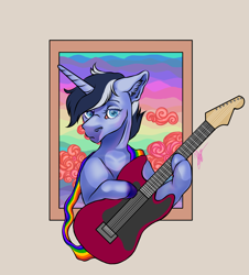 Size: 4071x4508 | Tagged: artist needed, safe, imported from derpibooru, oc, oc only, oc:bronyast, pony, unicorn, electric guitar, guitar, musical instrument, rainbow colors, solo
