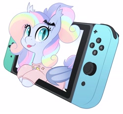 Size: 3498x3251 | Tagged: safe, artist:h0rsefeathers, imported from derpibooru, oc, oc only, bat pony, pony, nintendo switch, simple background, solo, white background