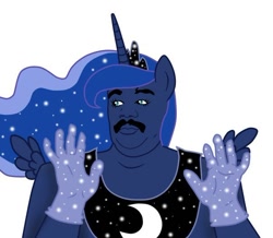 Size: 604x527 | Tagged: safe, imported from derpibooru, princess luna, alicorn, anthro, facial hair, meme, moustache, neil degrasse tyson, simple background, solo, white background