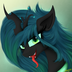 Size: 4000x4000 | Tagged: safe, artist:ser-p, imported from derpibooru, queen chrysalis, changeling, changeling queen, absurd resolution, bust, crown, forked tongue, jewelry, portrait, regalia, sharp teeth, solo, teeth
