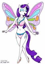 Size: 2485x3494 | Tagged: safe, artist:killerteddybear94, imported from derpibooru, rarity, anthro, plantigrade anthro, unicorn, adorasexy, beautisexy, belly button, big breasts, breasts, busty rarity, butterfly wings, clothes, curvy, cute, eyes closed, eyeshadow, female, high res, hourglass figure, makeup, open mouth, open smile, raribetes, sexy, shoes, simple background, smiling, solo, traditional art, white background, wings
