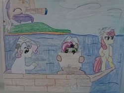 Size: 720x540 | Tagged: safe, artist:justaviewer94, imported from derpibooru, apple bloom, babs seed, scootaloo, sweetie belle, boat, cutie mark crusaders, treasure map