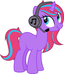 Size: 5383x6270 | Tagged: safe, artist:sollace, derpibooru exclusive, imported from derpibooru, oc, oc only, pony, unicorn, curved horn, female, headphones, heterochromia, horn, looking back, microphone, scrunchy face, simple background, solo, standing, transparent background, unnamed character, vector