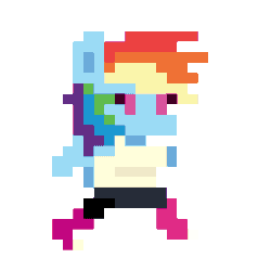Size: 416x416 | Tagged: safe, artist:kenn, imported from derpibooru, rainbow dash, anthro, pegasus, animated, blue coat, boots, clothes, leggings, magenta eyes, multicolored hair, pixel art, rainbow hair, run cycle, shoes, solo, tanktop, wings