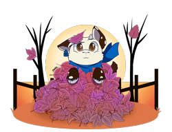 Size: 3984x3060 | Tagged: safe, artist:backgroundpony#f352, imported from derpibooru, oc, oc only, oc:hazel bloons, goat, autumn, clothes, colored pupils, commission, cute, leaf pile, leaves, one ear down, scarf, simple background, solo, transparent background, ych result