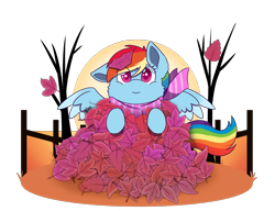 Size: 3984x3060 | Tagged: safe, artist:backgroundpony#f352, imported from derpibooru, rainbow dash, pegasus, pony, autumn, clothes, colored pupils, commission, cute, dashabetes, female, leaf pile, leaves, mare, one ear down, scarf, simple background, solo, transparent background, wings, ych example, ych result, your character here