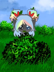 Size: 768x1024 | Tagged: safe, artist:iamsmileo, imported from derpibooru, oc, oc only, pegasus, pony, bush, grass, sky, solo